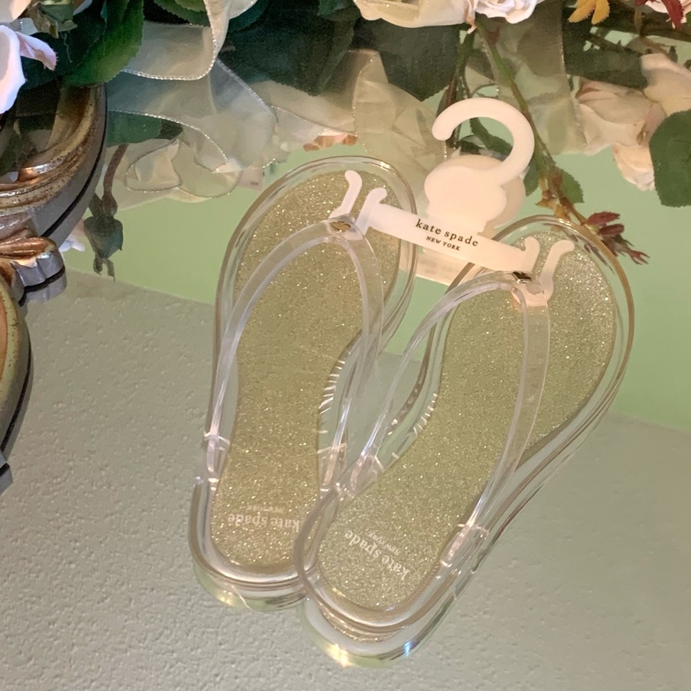 Kate Spade Gold Sparkly Flip Flops
